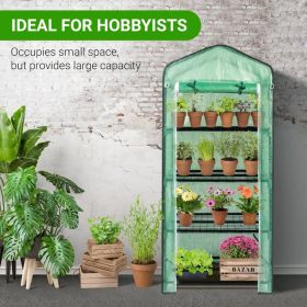 69x49x160cm PE Fabric Flower Room, Black Iron Pipe Pointed Mini Strip, 4-layer Grid Flower Rack With Zipper Roll Door (Option: Green PE cover and black metal)