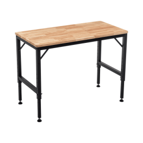 48 Heavy Duty Adjustable Workbench For Garage  Rubber Wood Shop Table W Rubber Pads  Hardwood Workstation Weight Capacity Over 2000 Lbs (Color: Black)