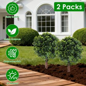 2 Packs Artificial Topiary Ball Trees UV Resistant Artificial Shrubs Fake Plants Evergreen Artificial Bush with Ground Spike for Indoor Outdoor F (Type: Boxwood Ball Trees)